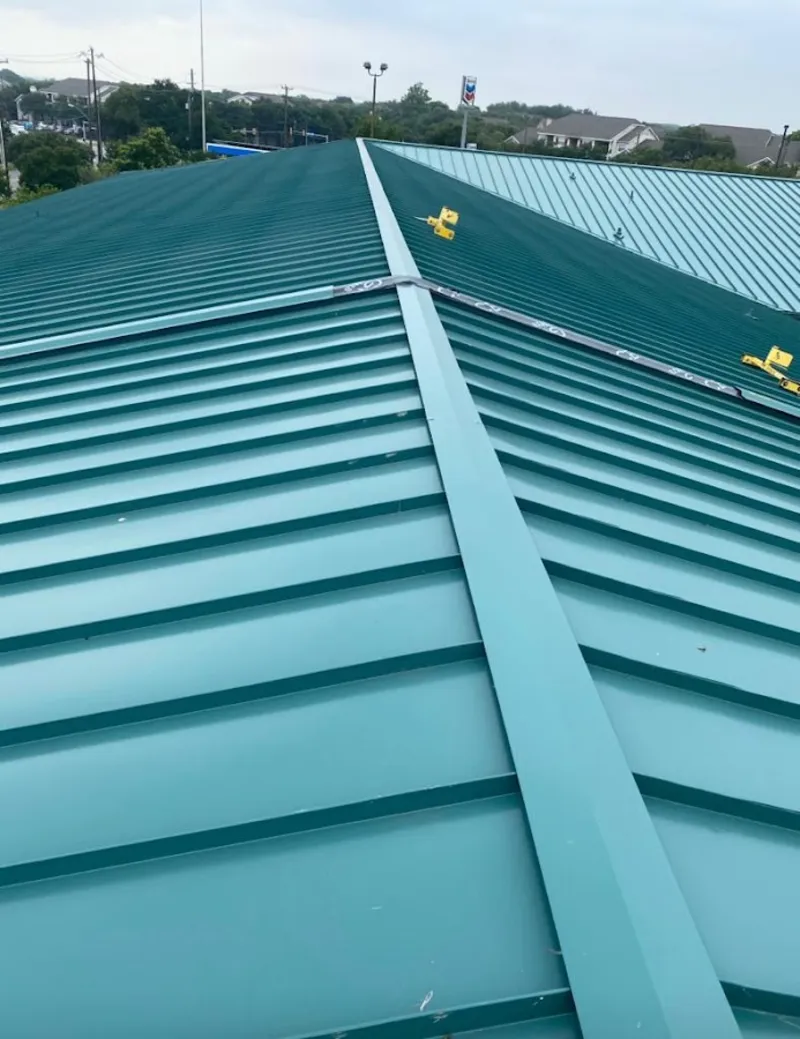 Green commercial metal roof ridge and valley for Metal Roof Repair in Tustin